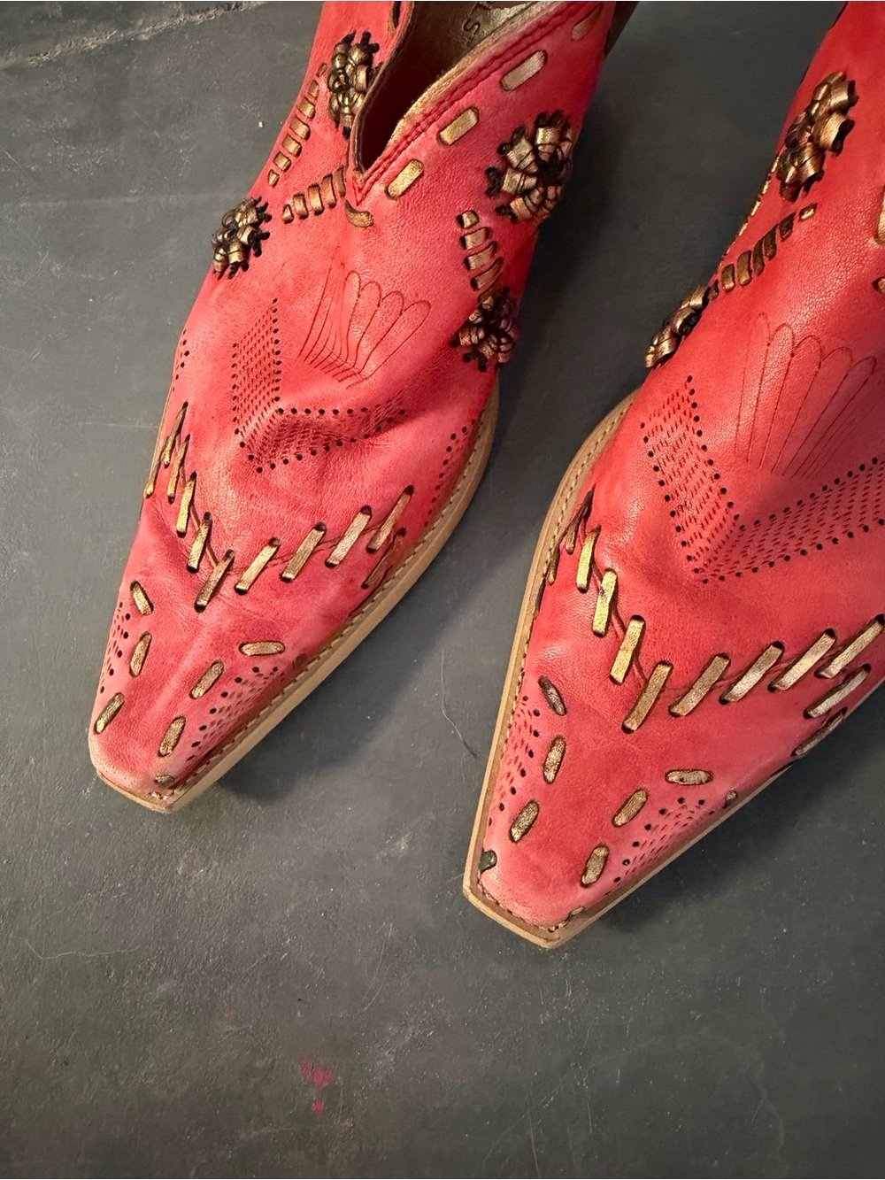 BCBGirls Red leather Embellished Cutout Western Booties size - Picture 3 of 7